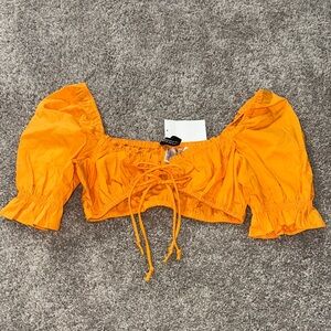 H&M Bright Orange Puff Sleeve Crop Top
